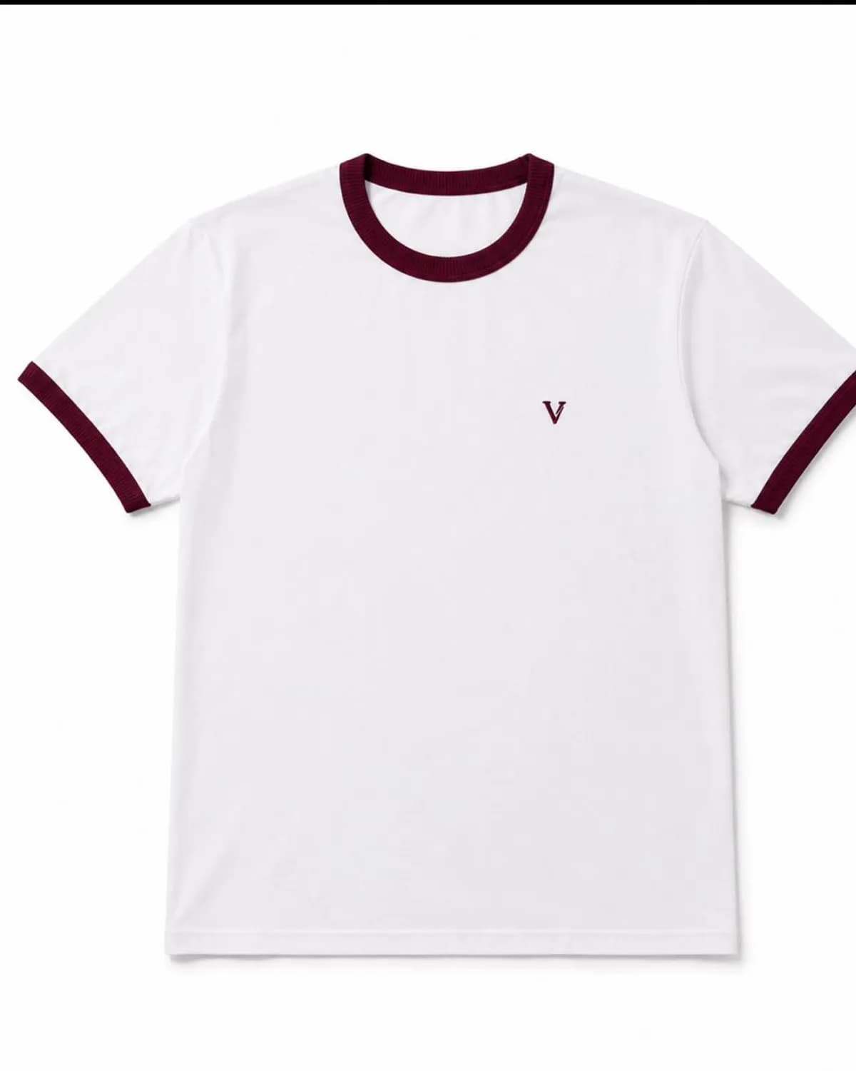 Ringer Tee in White / Burgundy